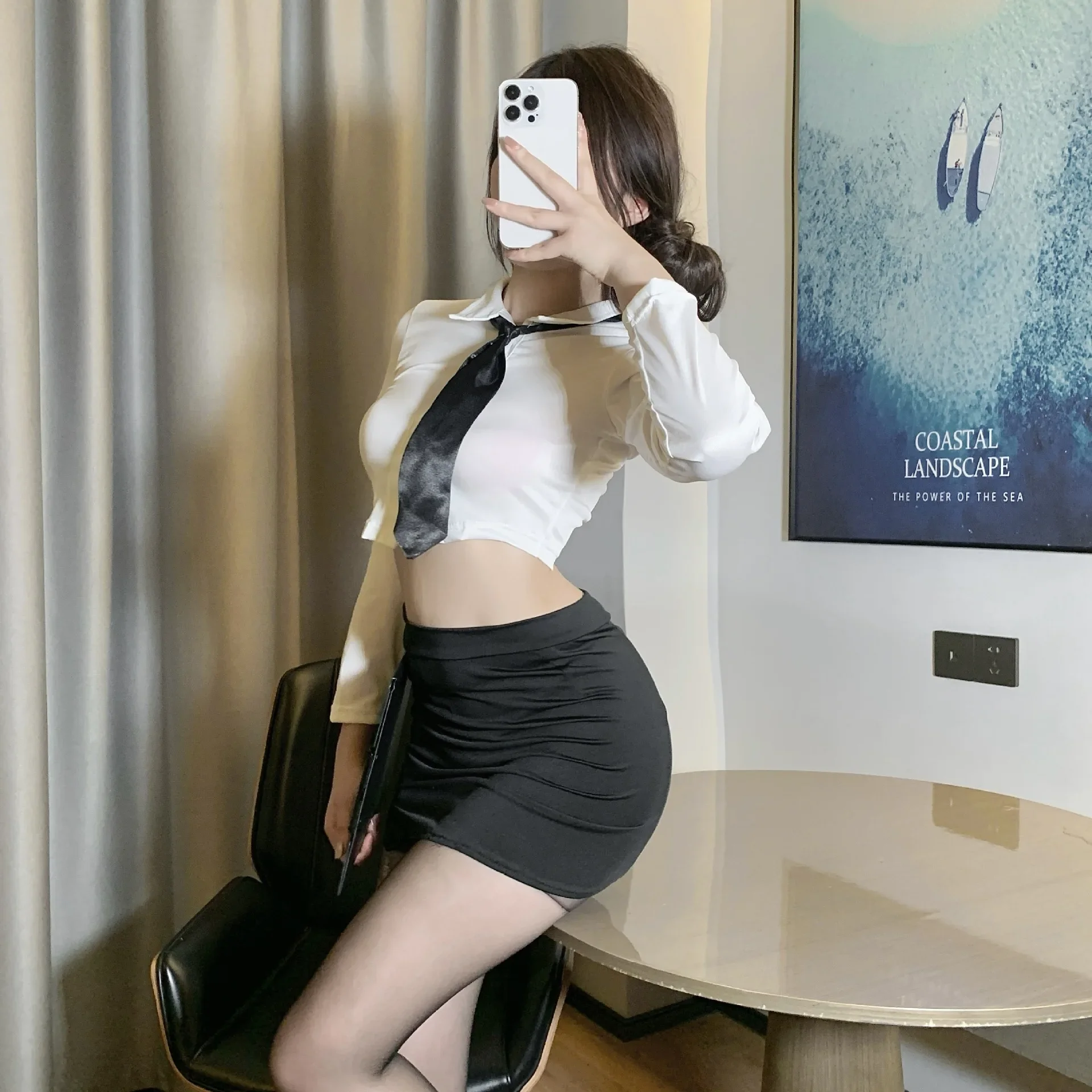 Disfraces de Cosplay, uniforme de tentación, conjunto de Instructor Sexy, secretaria apasionada, conjunto de dos piezas, paquete de cadera, falda, fetiche, Sex shop