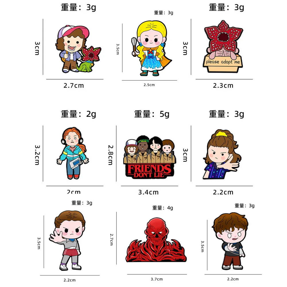 9-teiliges Set Horror-Charaktere Demogorgon Kannibaler-Blume Emaille-Anstecknadeln Cartoon Eleven Robin Revers-Brosche Abzeichen für Sammler-Geschenk – Detail 1