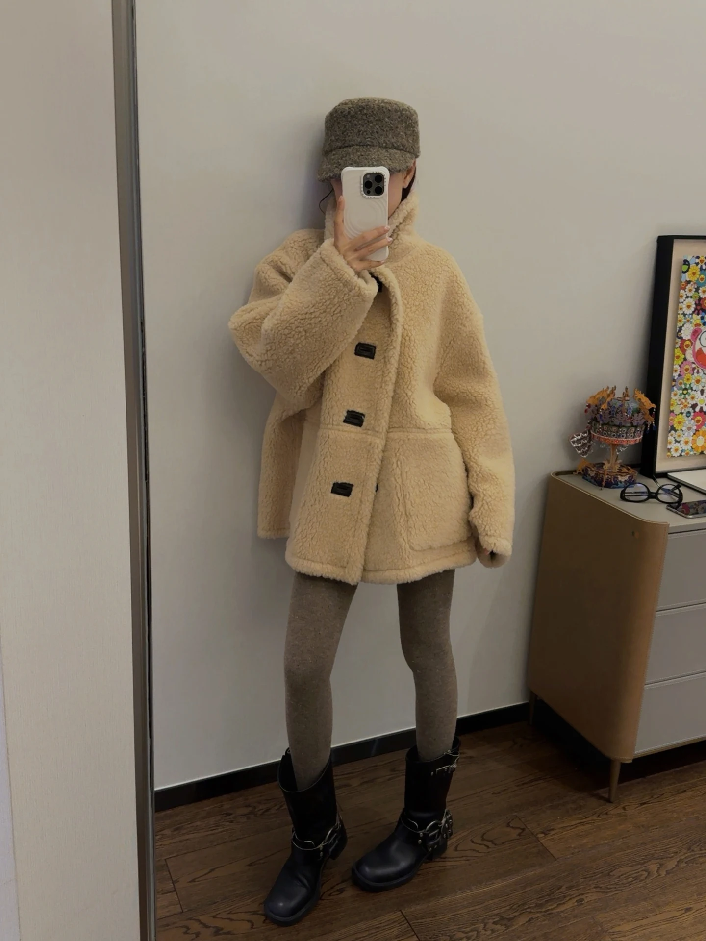 Manteau chaud rétro ASBR en similicuir et fourrure, col montant, double face, épais, style pastoral, pour femme