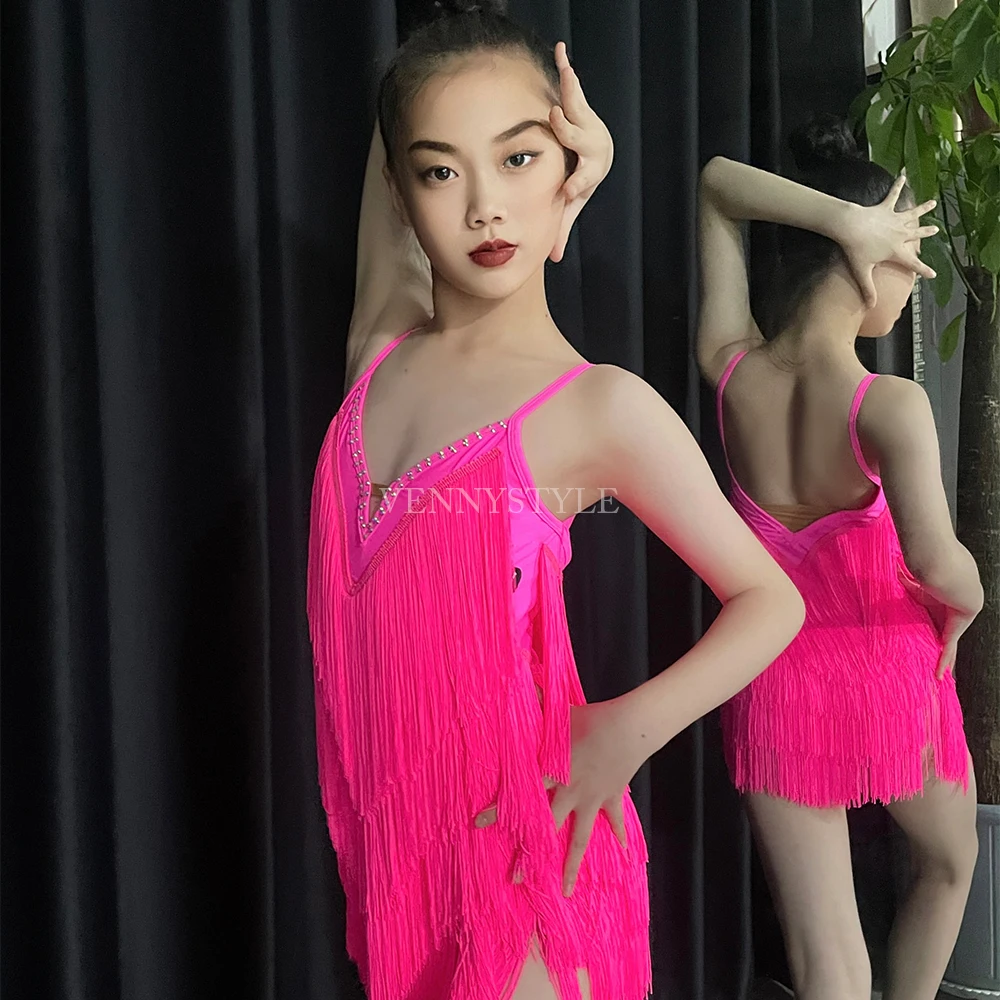 ชุดเต้นลาติน VennyStyle แต่งพู่และคริสตัลระยิบระยับ สำหรับการแสดงฤดูร้อน ชุดฝึกซ้อมเต้นรำบอลรูม