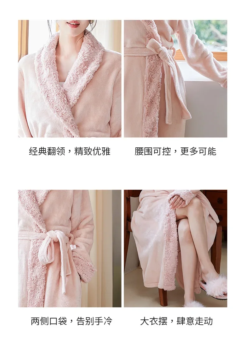 Women's Flannel Bathrobe Winter Cozy Bath Robe Plush Fleece Dressing Gown Fuzzy Housecoat for Women Perfect Loungewear Long Robe