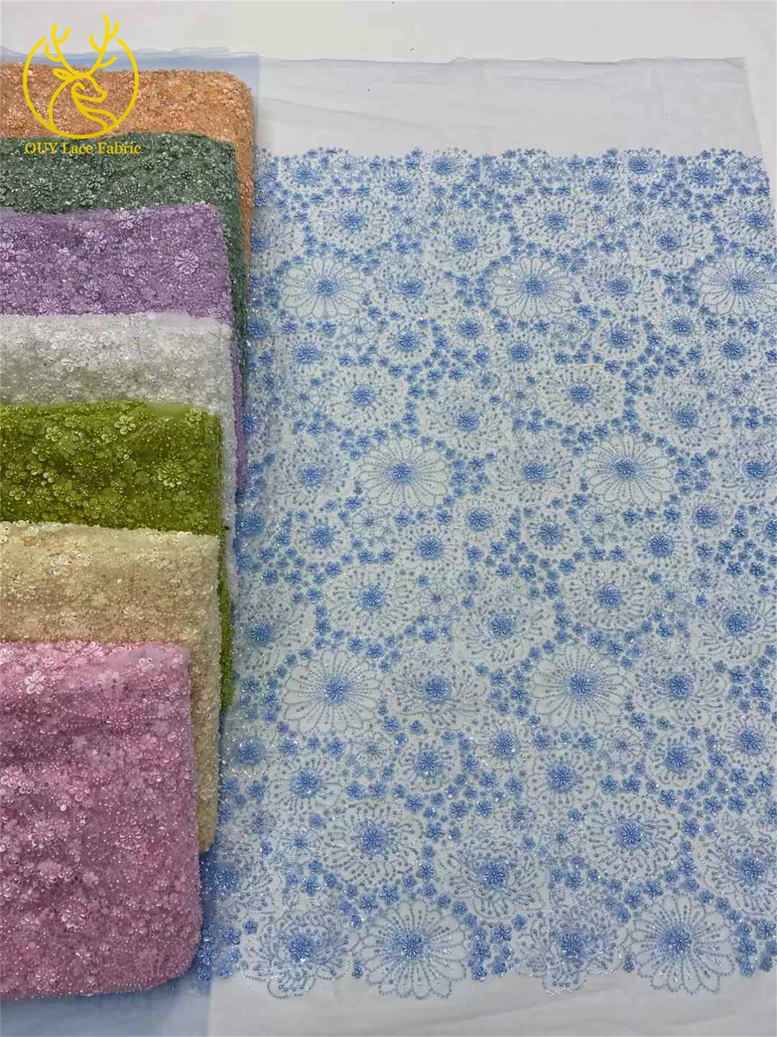 السماء الزرقاء أحدث النيجيري أقمشة الدانتيل النساء الأفريقي تول أقمشة الدانتيل الفاخرة اليدوية مطرز الترتر النسيج حفل زفاف 5 ياردة