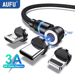 AUFU 540 Magnetic Cable 3A Fast Charging Micro USB Type C Cable For iPhone Xiaomi Samsung Magnet Charger Phone Data Cord Wire