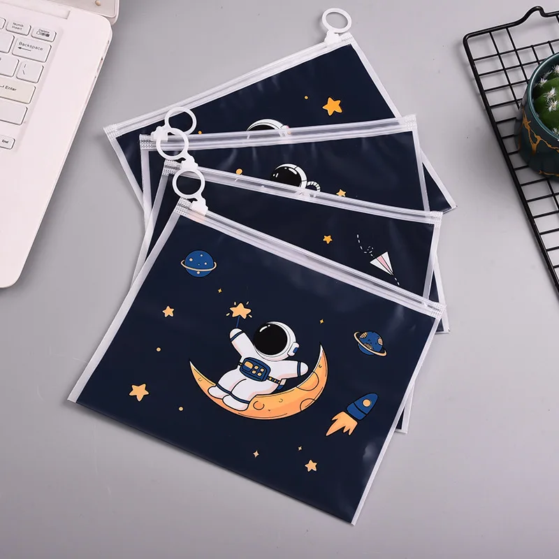 

50 Pcs Cartoon Ring Zipper Ziplock Bag Student Stationery File Folders Test Paper Storage Bag Waterproof and Dustproof