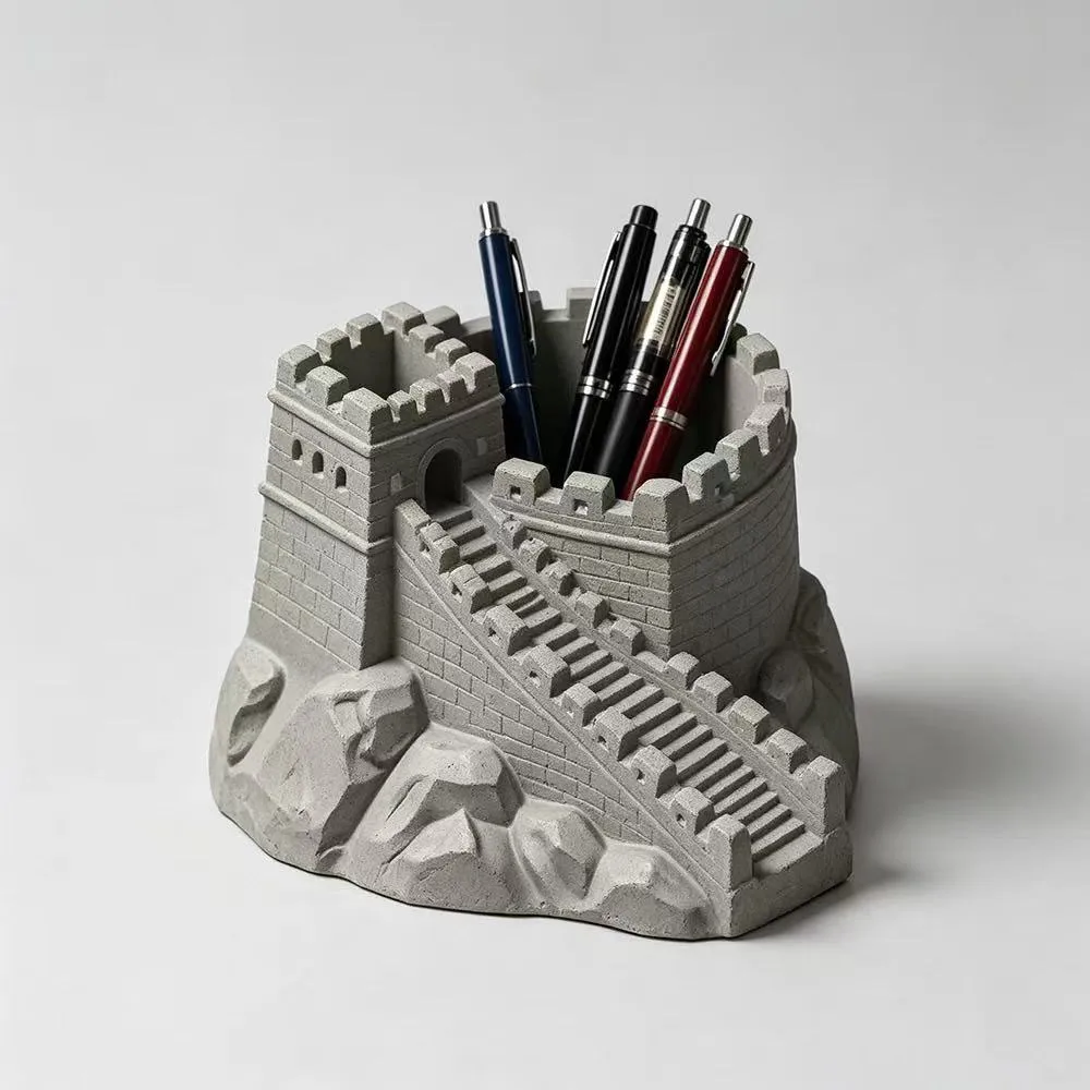 Chinese Great Wall Pen Holder Silicone Mold Architecture Cement Plaster Resin Molds Desktop Storage Box Organizer DIY Craft