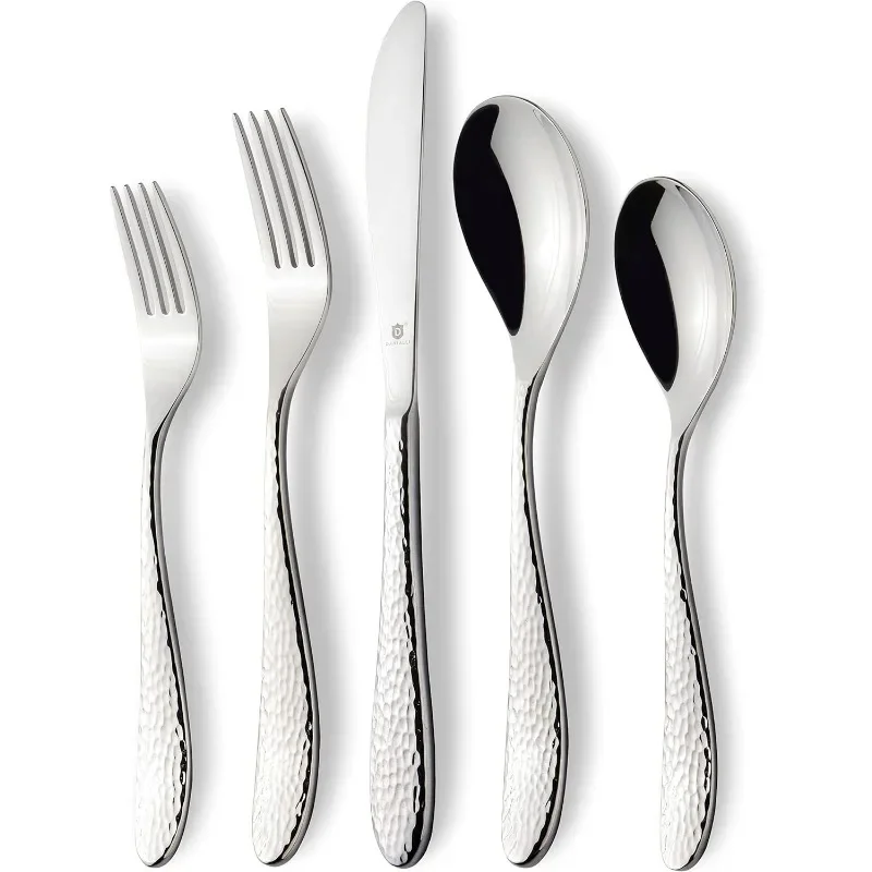 Hammered Silverware Set Stainless Steel Flatware for Elegant Dining - Dishwasher Safe Cutlery - Ideal for Home or Restaurant Use