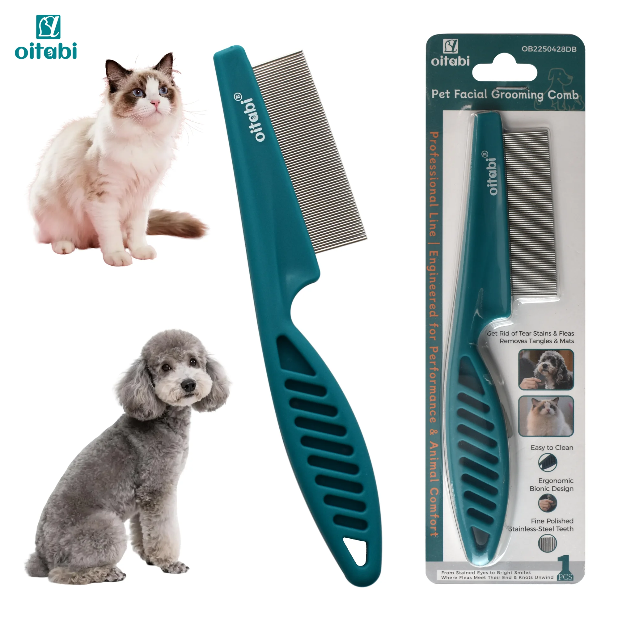 

Oitabi Dog Eye Combs Tear Stain Remover Combs Pet Grooming Comb for Small Dogs Gently Removing Eye Mucus and Crust (White/Blue)