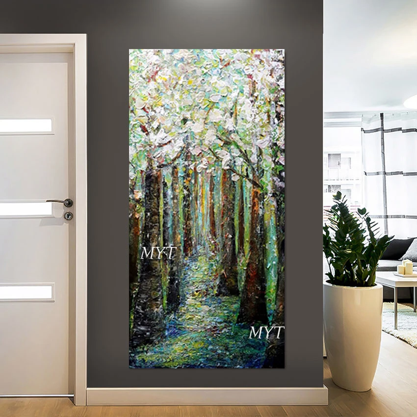 Forest Scenery Drawing Canvas Picture Green Acrylic Design Tree Oil Painting Abstraction Unframed Art Hotel Wall Decoration