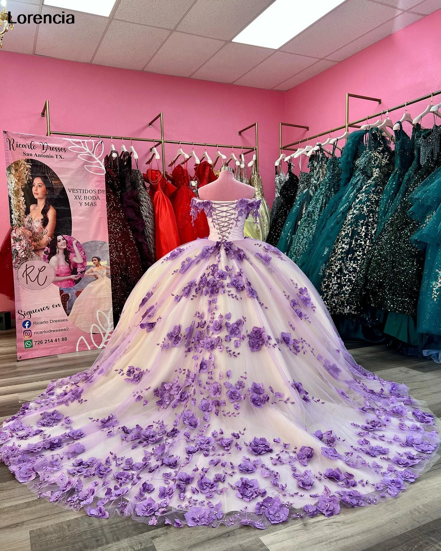 Lorencia Mexican Quinceanera Dress Ball Gown Shiny Purple 3D Floral Applique Beaded Corset Sweet 16 Vestidos De 15 Años YQD869