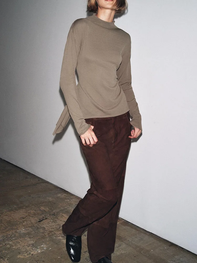 

Faionable Knitted Top with Ba Bow Design f High Collar Long Sve Women's Autumn New Arrival Slim Fit Casual Sle