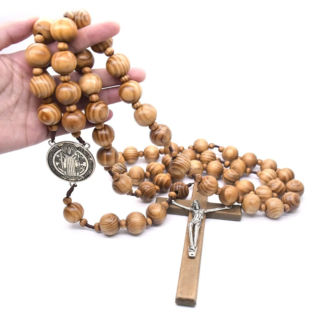 Rosary Beads JESUS Coin Cross Pendant Car Ornament Catholic Religious Jewelry Holy Rosaries Wall  Necklaces