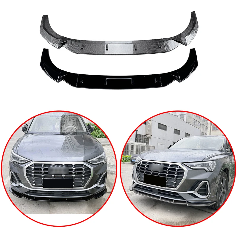 

Car Front Bumper Lip Spoiler Glossy Black Or Carbon Fiber Look Body Kit For Audi Q3 F3 Sline 2019 2020 2021 2022 2023 2024+