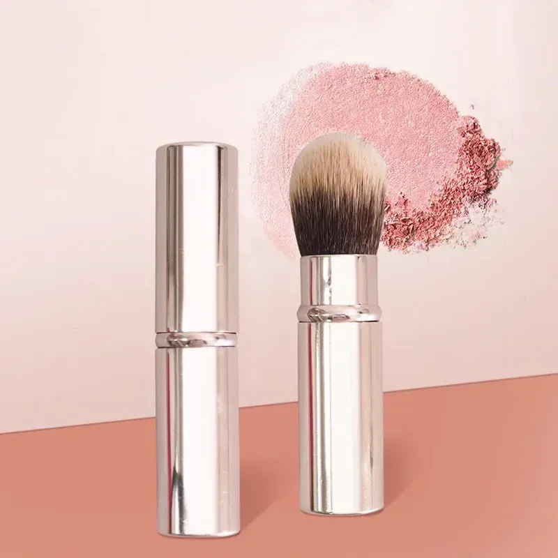 Sdotter 1pcs Small Retractable Cosmetic Brush Mini Portable Face Powder Powder Blusher Highlight Brush Fiber Hair Metal Handle B