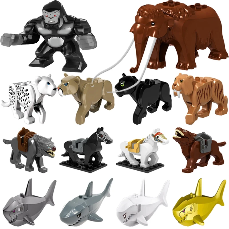 Animals Elephant King Kong Tiger Leopard Bear Horse Wolf Caribbean Ghost Shark Model Building Blocks Figure Toys Dinosaurs Brick