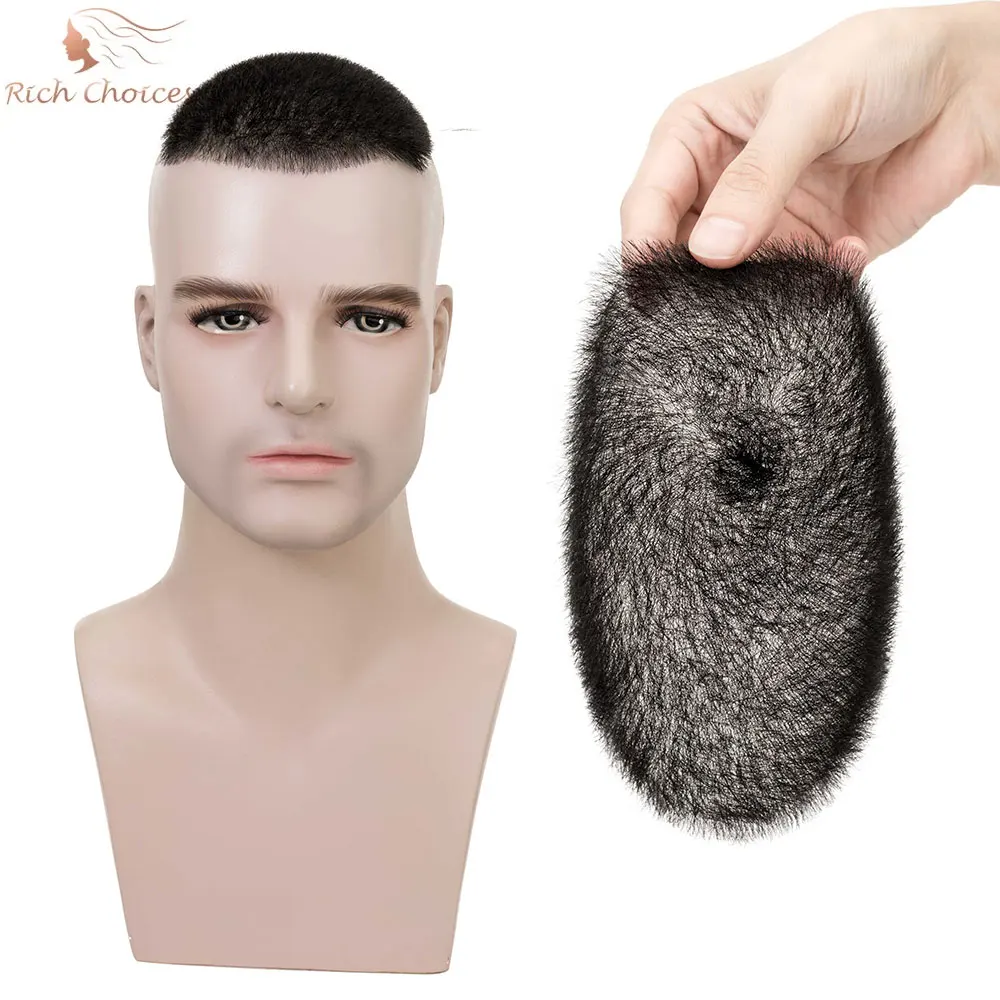 Rich Choices 11g Men\'s Short 1cm Buzz Cut Hair Thin Skin Toupee Men Human Hair Transparent Full Biological Scalp Prosthesis