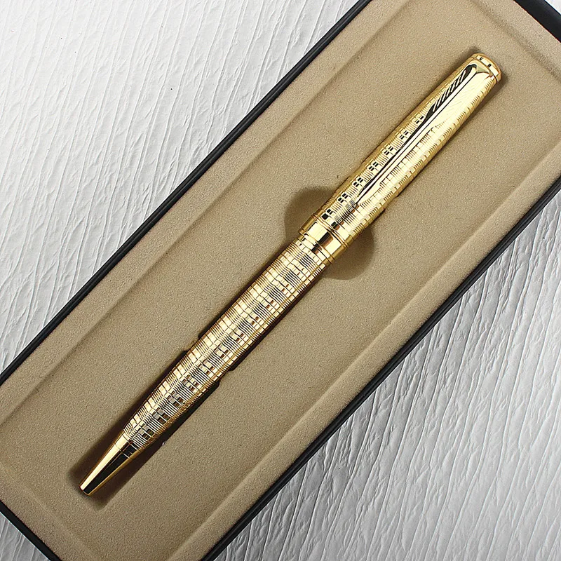 Luxury Metal Ballpoint Pen Stainless Steel Golden Trim Gift Writing Stationery Office School Supplies