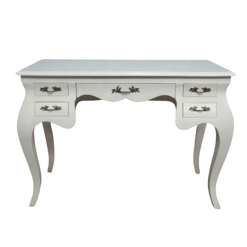 Antique Desk Classic White Painted Secretary Table Simple Design of Wooden Writing Table Made for French Style Office Furniture