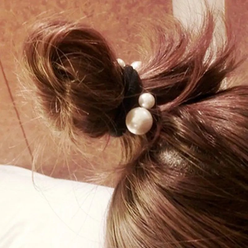 ユニークなファッション女性ガールエラスティックヘアバンドパールビーズヘアロープエレガンスヘアアクセサリーラバーバンドポニーテールヘッドウェア