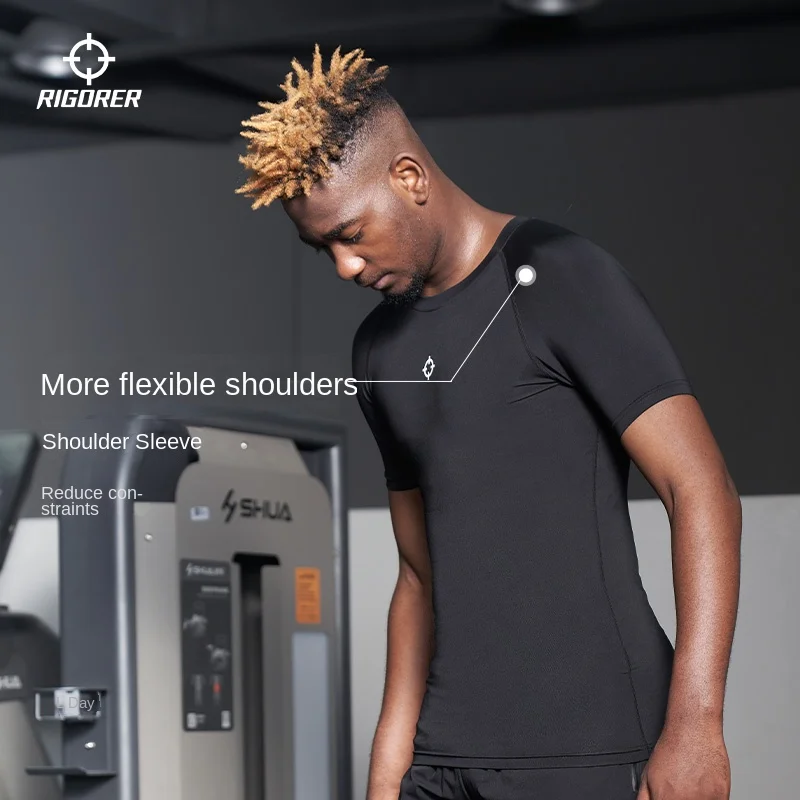 RIGORER  Sports Top Men Basketball Comfortable High Elastic Quick Dry Compression Shirt