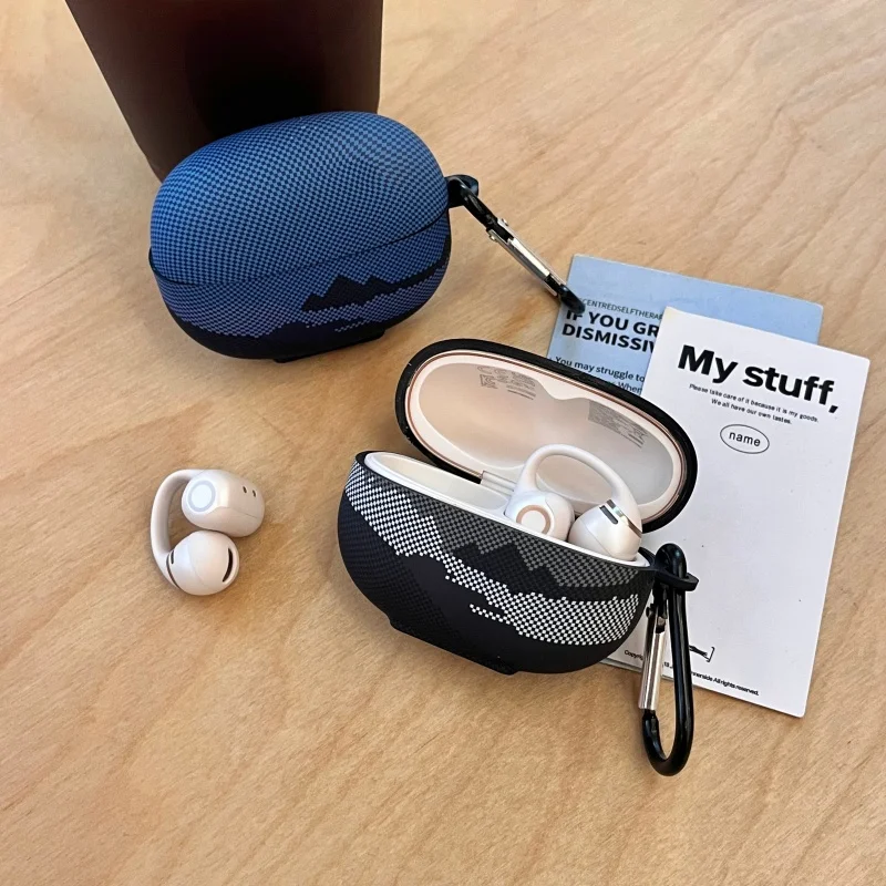 

For Shokz OpenDots One E310 Case Matte Black Mountain Cute Puppy Pattern Protective Earphone Case Shockproof Cover with Hook