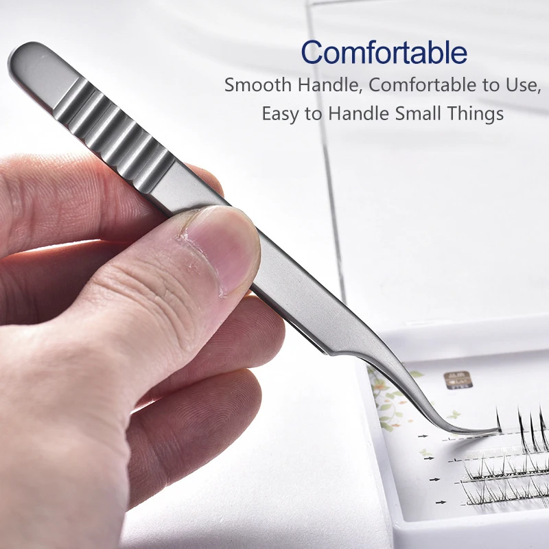 1Pcs Stainless Steel Lash Tweezers Professional Eyelash Extensions Tweezer Makeup Tools Silver Sticker Eyelash Volume Tweezers