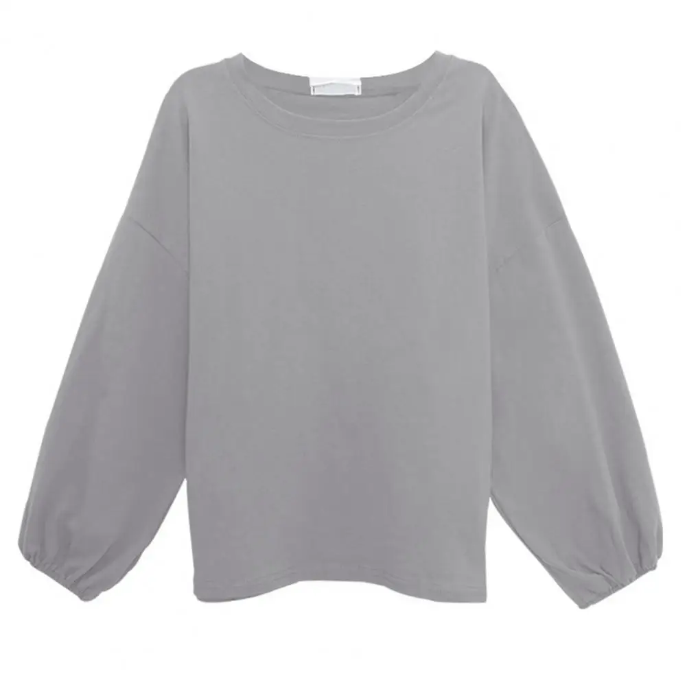 Women T-shirt Stylish Women's Long Sleeve T-shirt Collection Round Neck Lantern Sleeve Tee Soft Stretchy Pullover Top for Daily