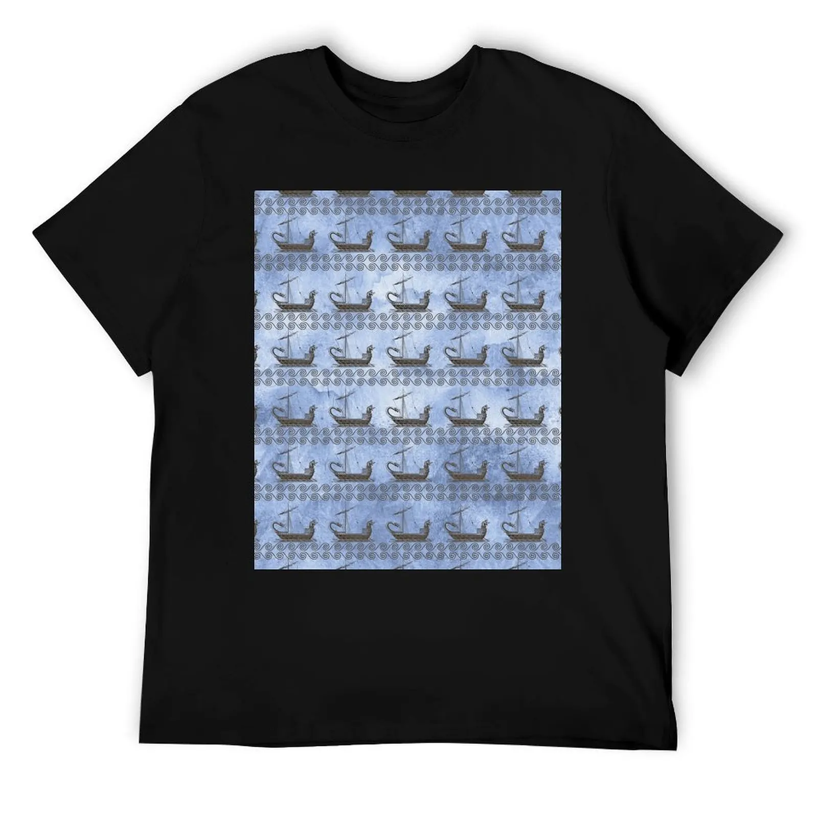 

The Odyssey Greek Theme Sirens Key Ornament Waves Ships Pattern T-Shirt t shirts for man cotton anime tshirt T-Shirt