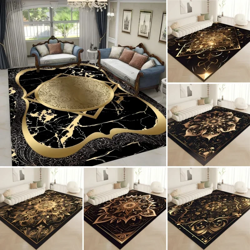 Goldener Retro-Perz-Teppich, waschbare Teppiche für Schlafzimmer, Dekor, rutschfeste Bodenmatte, Wohnzimmer, Sofa, Couchtisch, Bereich, Zuhause, Fußmatte