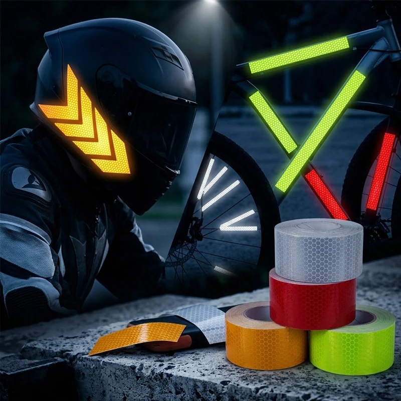 5cm 5/10/20m Reflective Tape Safety Warning Solid Color Highlighting Warning Strips Car Stickers Grid Reflector