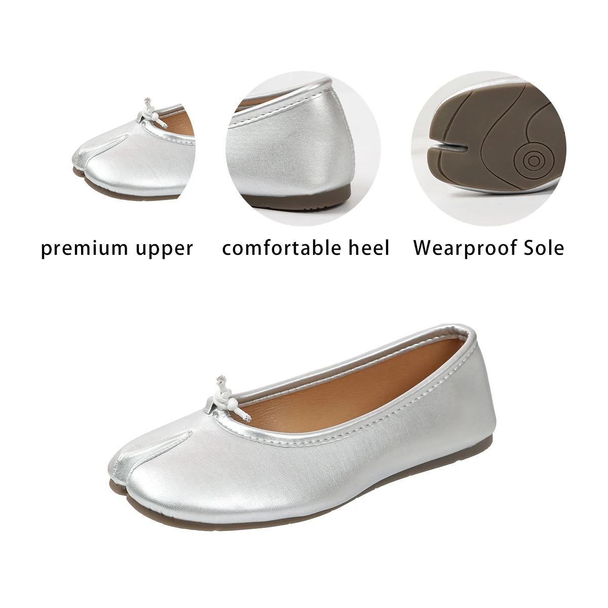 Brandneue Damen-Slipper mit geteiltem Zehenbereich, Tabi-Flats, aus weichem Leder, zum einfachen Anziehen, Ballerinas, bequem, für den Alltag, lässig, Loafer, Übergröße 43 – Detail 10