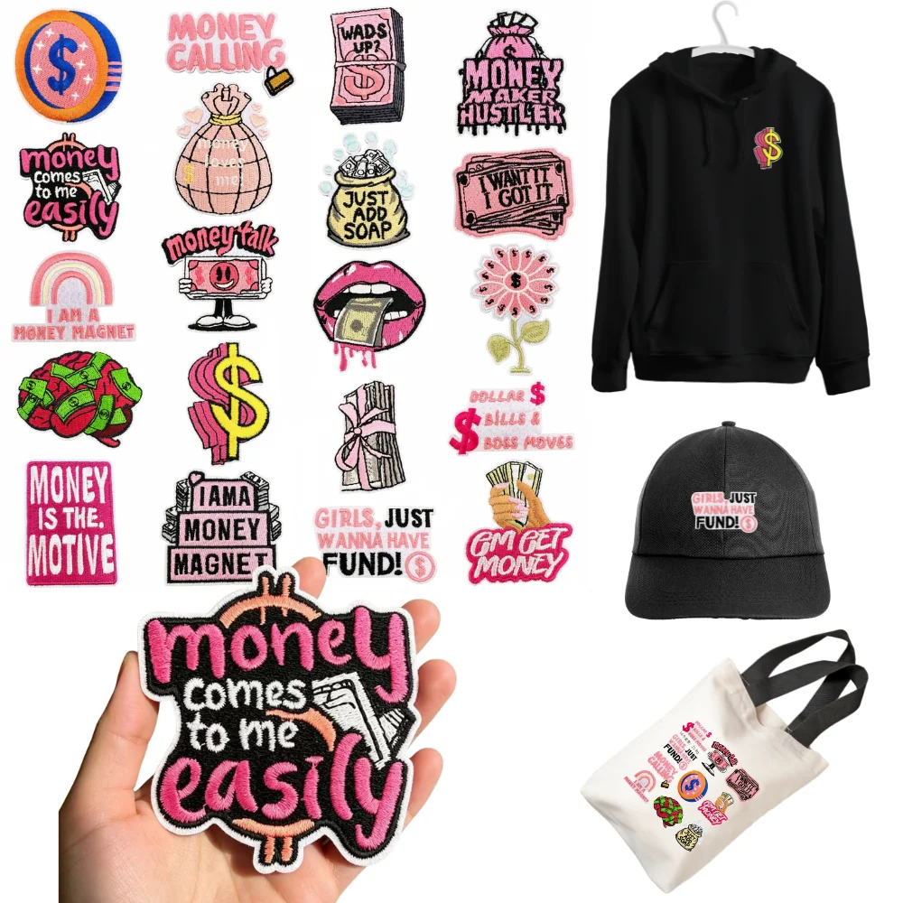 

Money Themed Embroidered Patch US Dollar Iron on Patches Applique Cloth Sticker Sewing DIY Backpack Jeans Craft Decor Repair