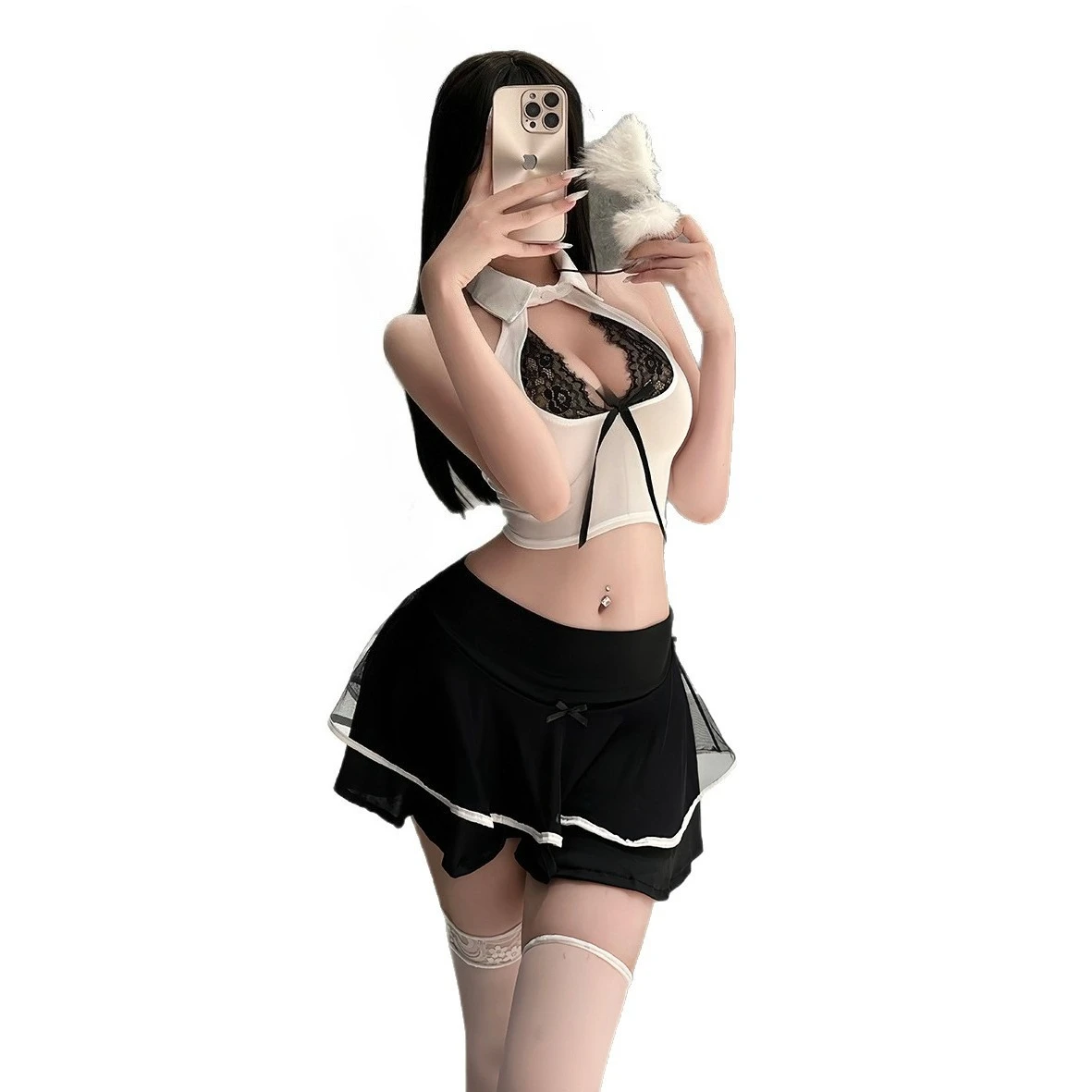 

Sexy Office OL Seductive Lady Secretary Cosplay Costumes Erotic Lingerie Hollow Out Top Pleated Skirt Set Uniform Bed Temptation