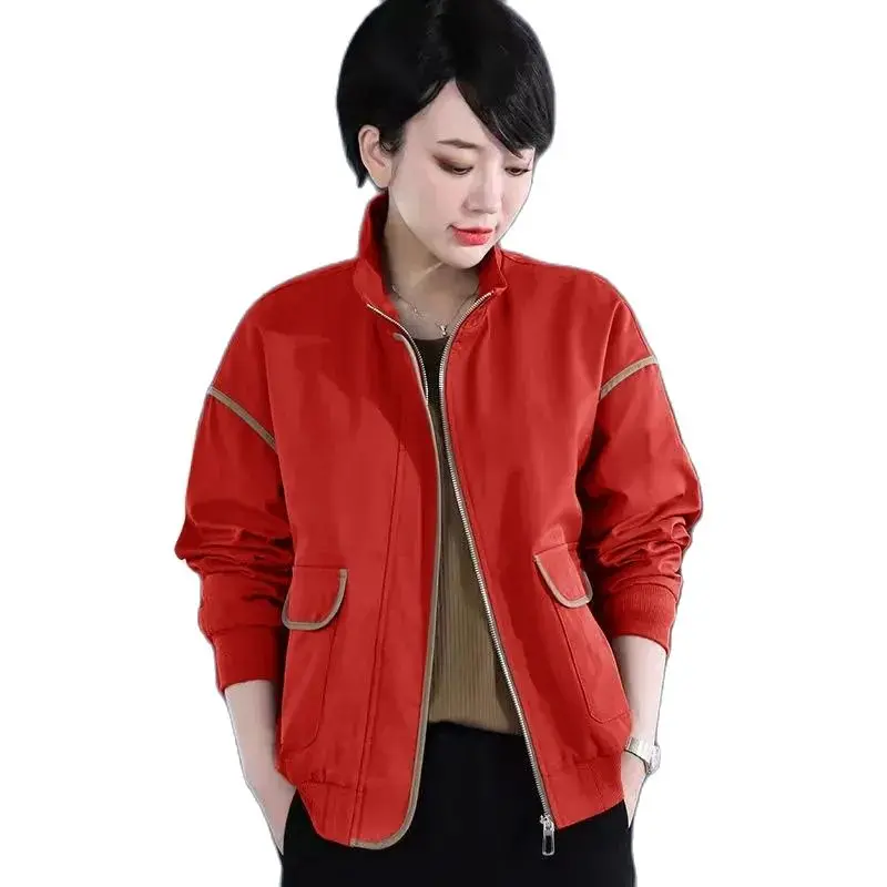 

2023 New Spring Autumn Coat Tops Fashion Stand Collar Wrapping Short Ladies Jacket Loose Casual Zipper Outerwear Female