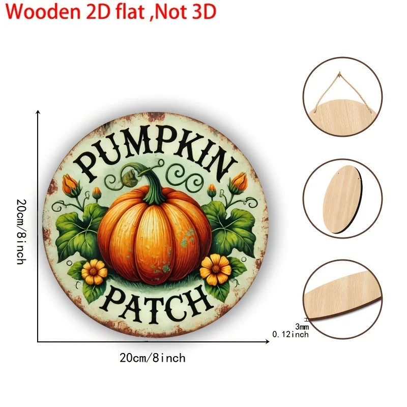 Pumpkin Patch 2D Wooden Round Wall Decor Rustic Farmhouse Plaque Autumn Fall Door Hanging Tabletop Shelf Vintage Home Sign