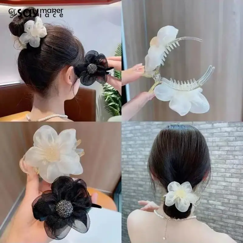 Pinza de agarre cruzada con diamantes de imitación para mujer, accesorio para el cabello con forma de flor de sol, cola de caballo, garra de cangrejo, 1 piezas