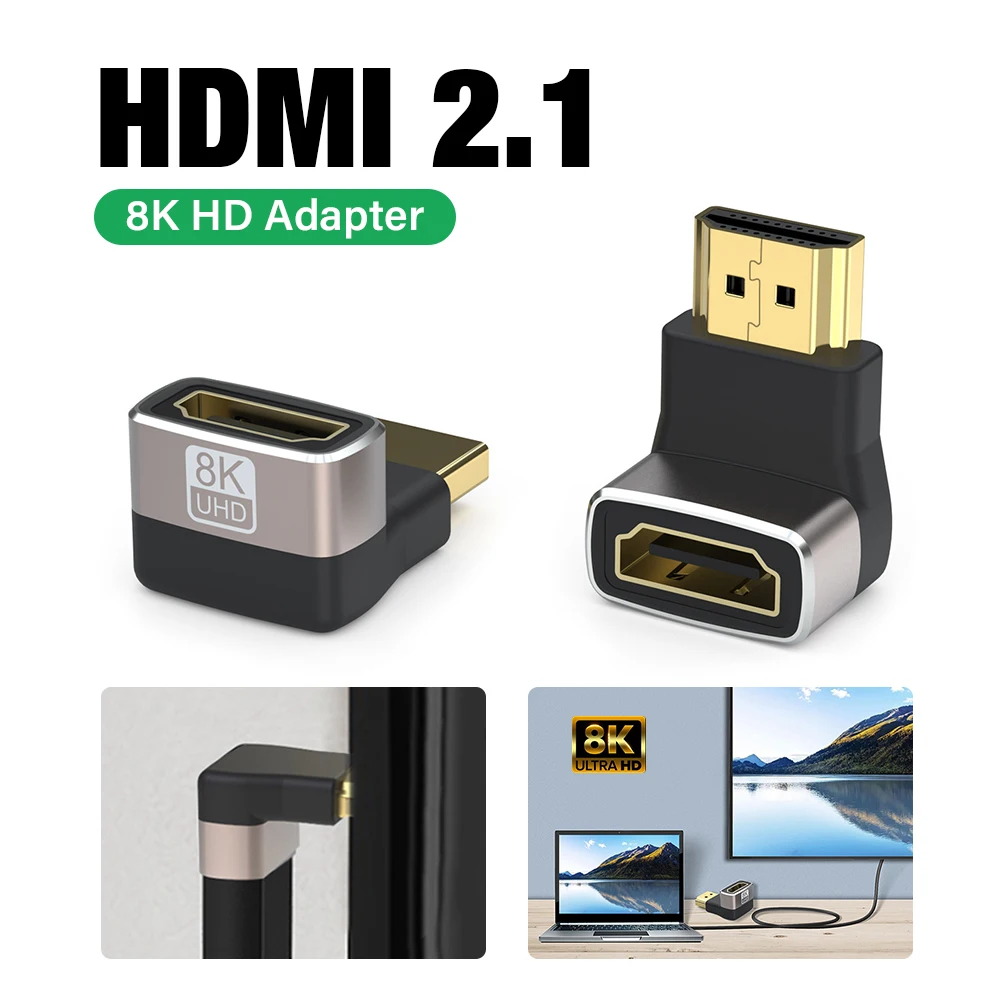 HDMI Adapter 90 Degree Right Angle HDTV 2.1 8K@60Hz Male to Female Cable Converter HDMI Extension Connector for Laptop Prjecto