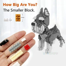 Cartoon Animal World Kawaii Schnauzer Micro Building Blocks Grey Pet Dog Model DIY Mini Diamond Toys Bricks for Kids Gifts