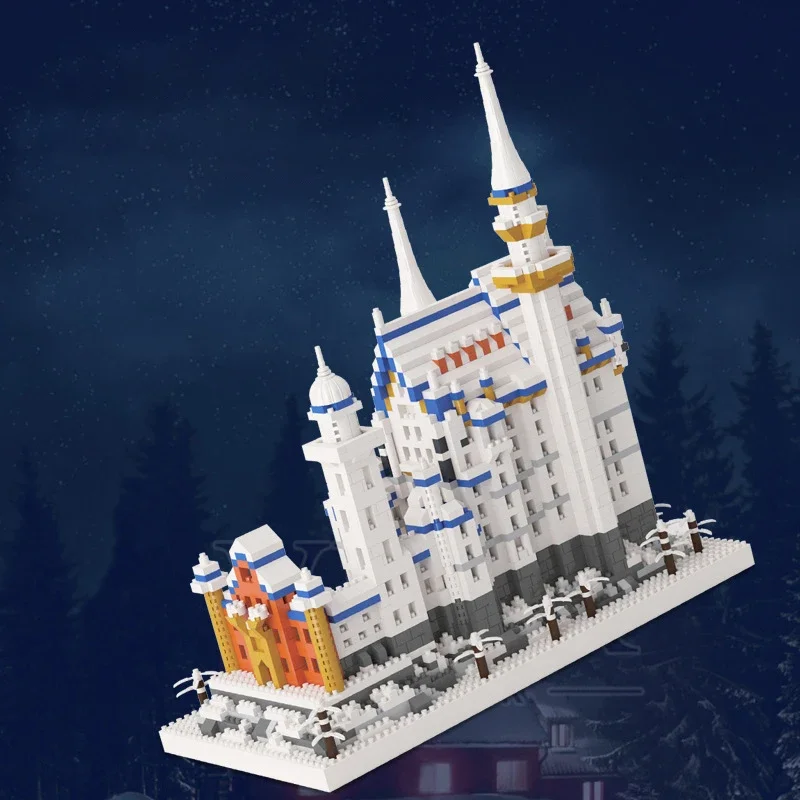 Mini World Architecture Snow New Swan Stone Castle LED Light Model Diamond Blocks Bricks Building Toy For Children Gifts No Box