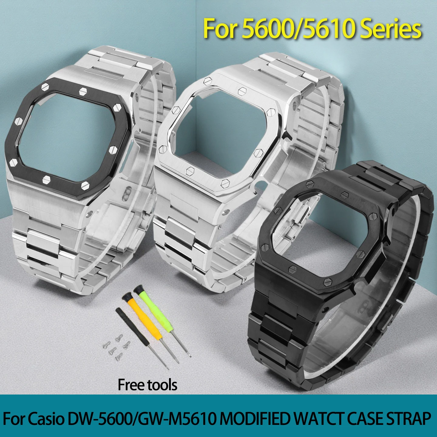 DW5600 Watch Mod Kit For Casio DW-5600/5610 GW-M5610 Modified Stailess Steel Watch Case Bracelet GW-B5600 Riveted Case Strap Men