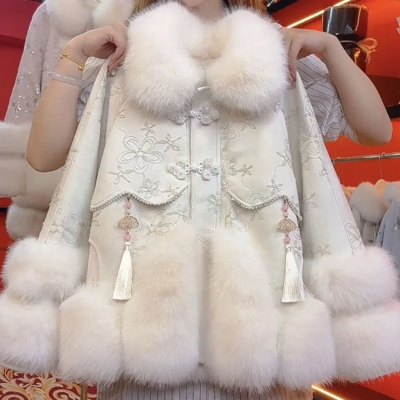 Women's Winter Cotton Tassel Embroidery Splicing Padded Thickened Warm Loose Fashion Design Comfortable Versatile Trend Brand