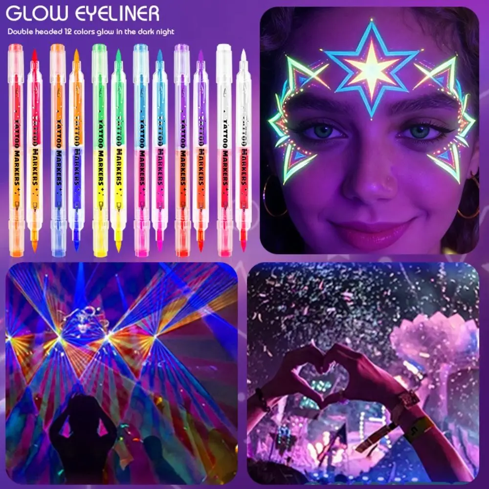 12 Colors Glow Face Paint Markers Black Light Reactive Non-Toxic Body Paint Markers Set Easy Wash Off Water-Based
