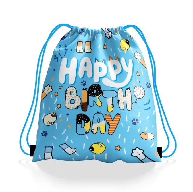 Cute Bluey Drawstring Backpack Bag Portable Storage Shoulder Drawstring Pocket Cartoon Children\'s Polyester Drawstring Pocket