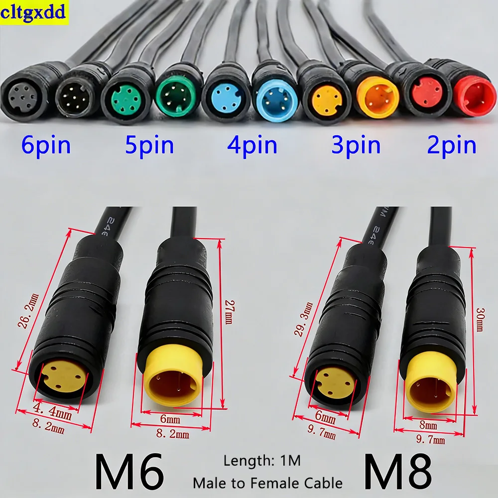 Cltgxdd 1 Piece M6 M8 2/3/4/5/6 Pin Male to Female Electrical Docking Cable Connector Scooter Brake Waterproof Signal Sensor Wir