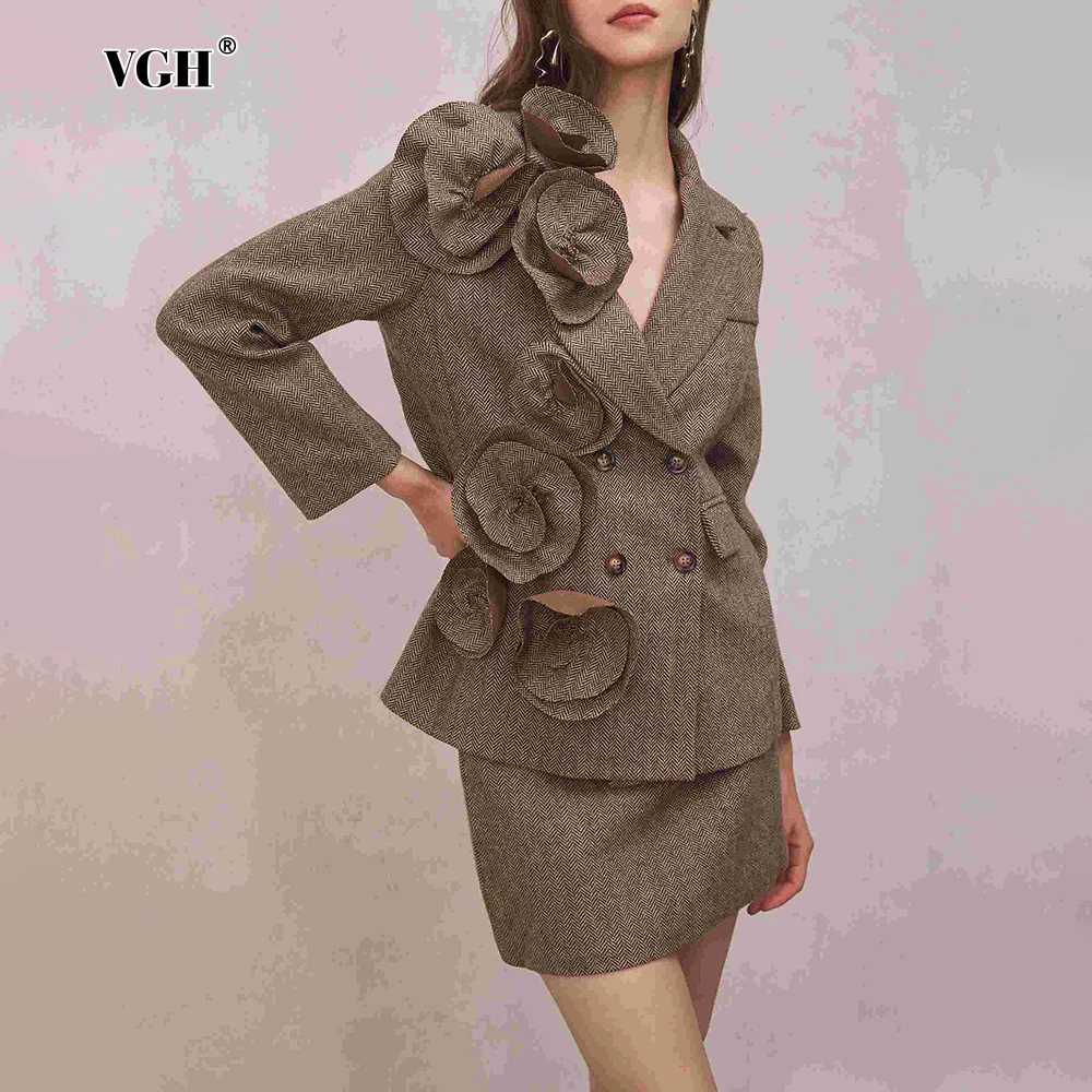 

VGH Elegant Patchwork Appliques Blazers For Women Notched Collar Long Sleeve Spliced Pockets Temperament Slimming Blazer Female