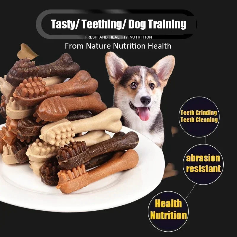 Dog Teethers Clean Teeth Fresh Mouth Deliciou Nutrition Healthy Training Reward Snacks Toothbrush Bone Shape Increase Resistance