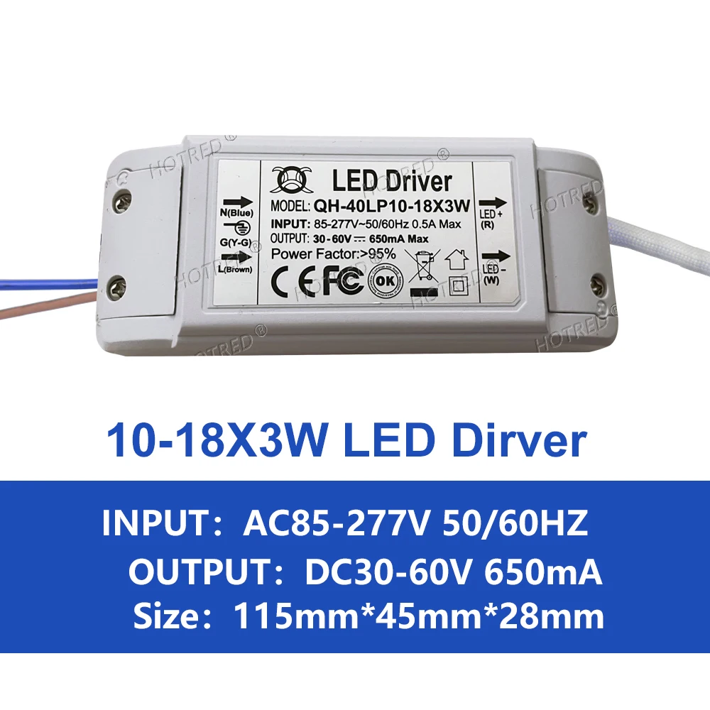 High PF Isolated 10-18x3W 650mA LED Driver 12x3W 14x3W 15x3W 16x3W 18x3W 30W 40W DC30-60V High Power LED Powr Supply For LED Lig