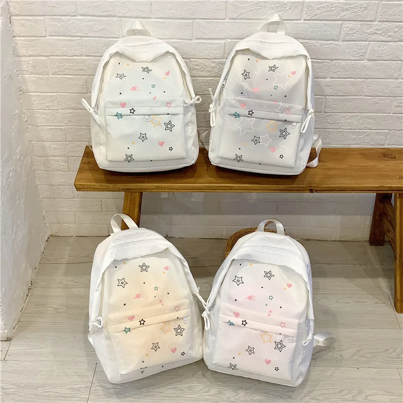 

Износостойкий водонепроницаемый школьный рюкзак из ткани Оксфорд белого цвета, с яркими звездами, милый рюкзак для девочек для учебы и путешествий
