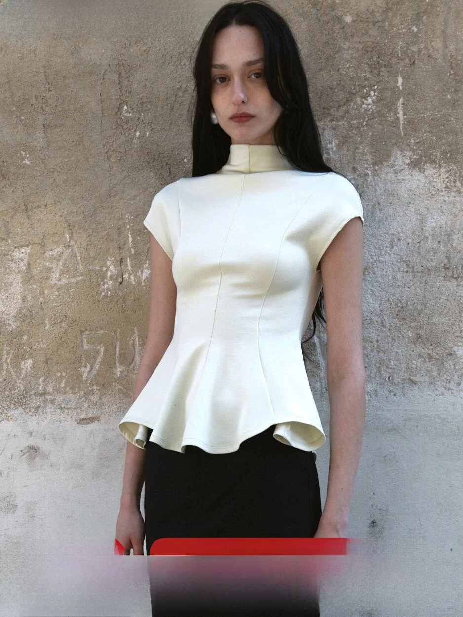 

PRED Women's Slim Fit T-irt Asymmetric High Collar ort Sve Moisture ng Pure Color Bla een Floral Hem Top