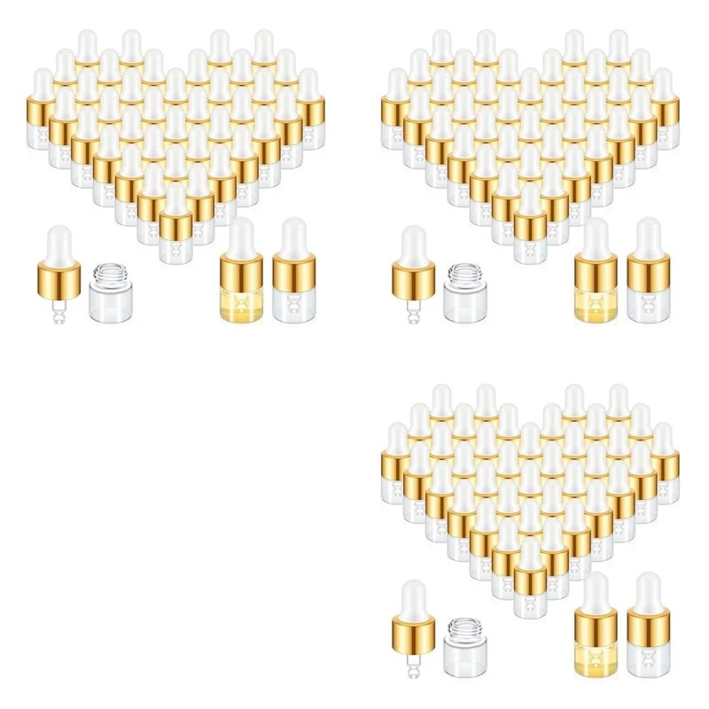 ABUG-300Pcs Mini Glass Dropper Bottle Bulk Clear Essential Oil Dropper Bottles Small Glass Dropping Sample Containers 1 Ml