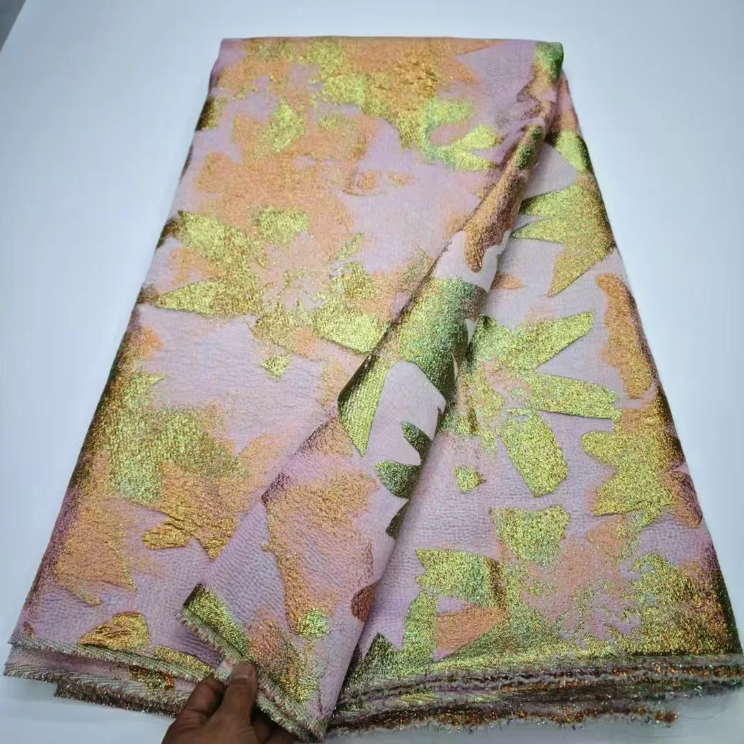 

African Brocade Jacquard Lace Fabric 2025 High Quality 5 Yards Net Lace French Gilding Lace Fabric for Wedding Dress VHD6319